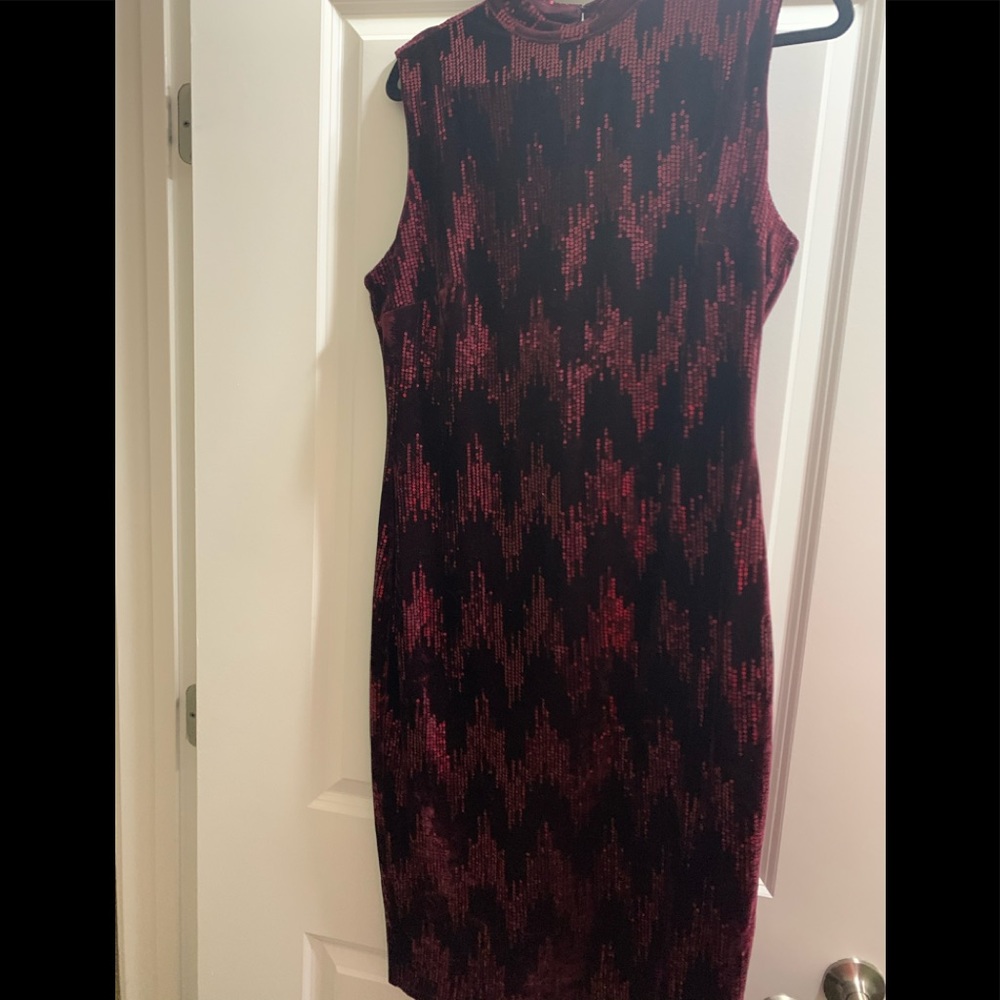 Burgundy zig zag velvet and sequence dress